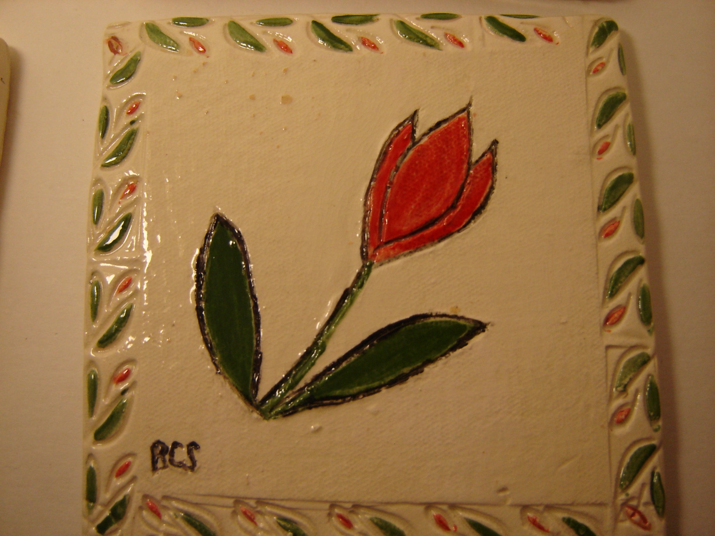 Tulip hand painted square tile BCS Ceramics